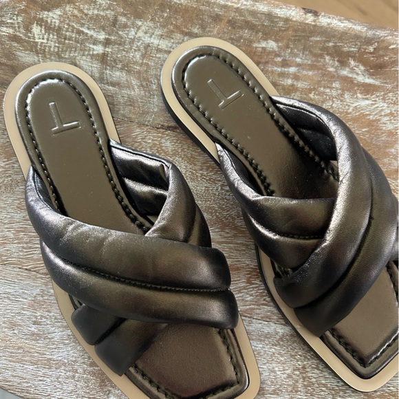 New Lafayette 148 Donne Metallic Sandals in pewter metallic size 37/7 - Picture 3 of 6